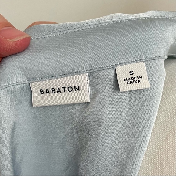 Aritzia Babaton Hyde Mini Dress Collared Satin Wrap Dress Light Blue Size Small - Picture 6 of 8